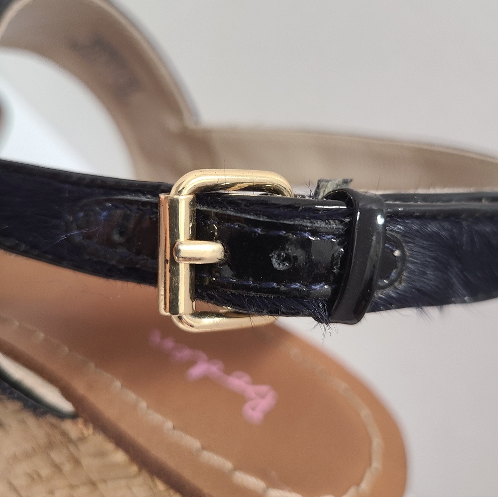 Boden Women's Black Calfhair Leather Louisa Cork Wedges Sz 39 US 8 - Picture 8 of 14